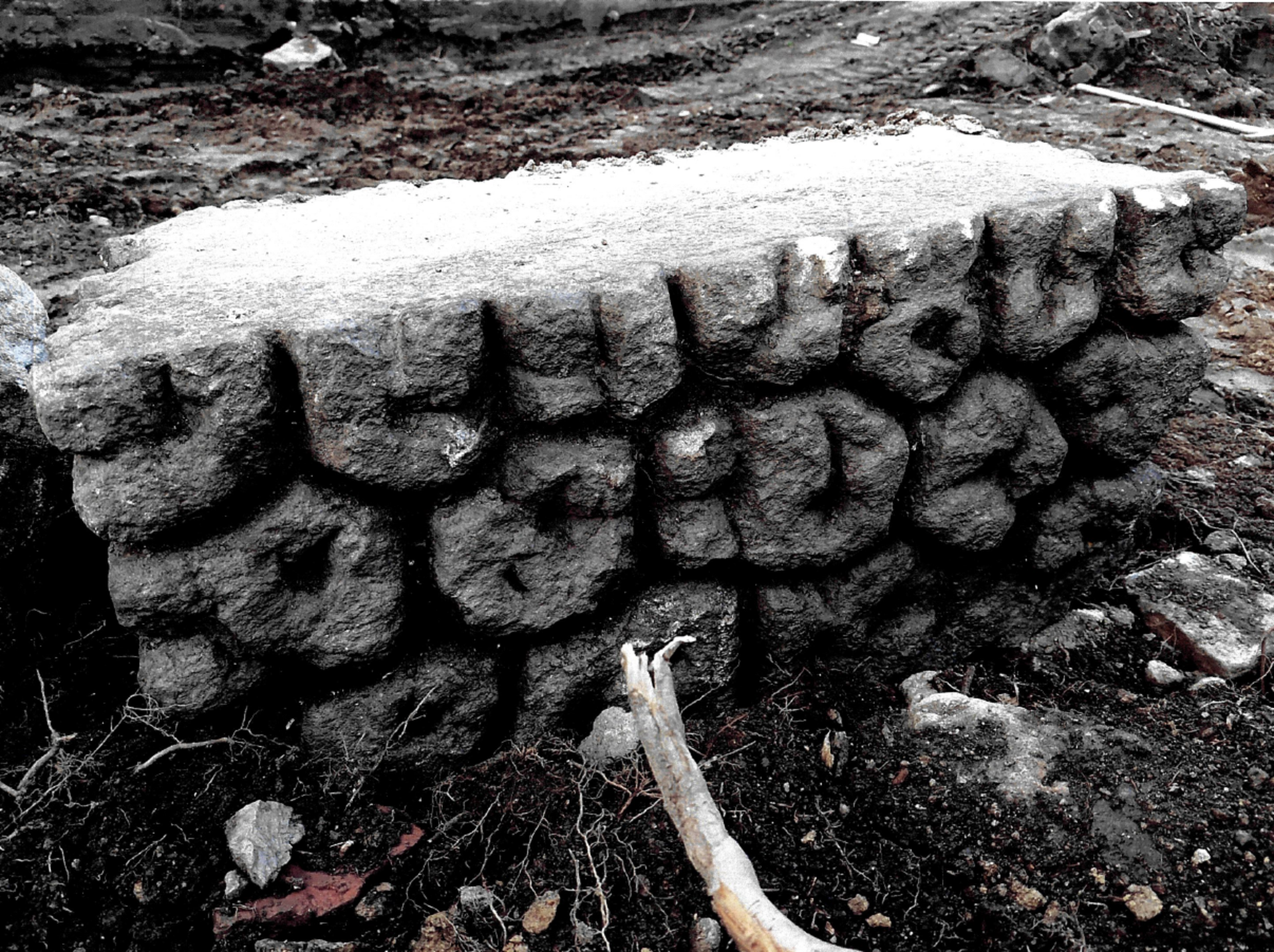 So sieht der bei Erdarbeiten aufgetauchte mögliche Grabstein aus.  (Bild: Markt Tännesberg/exb)