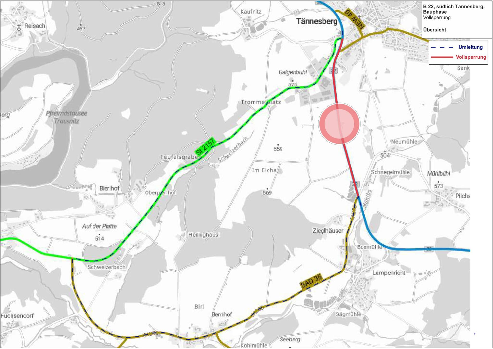 Die Fahrbahnerneuerung auf der B22 bei Tännesberg beginnt. (Grafik: Staatliches Bauamt Amberg-Sulzbach )
