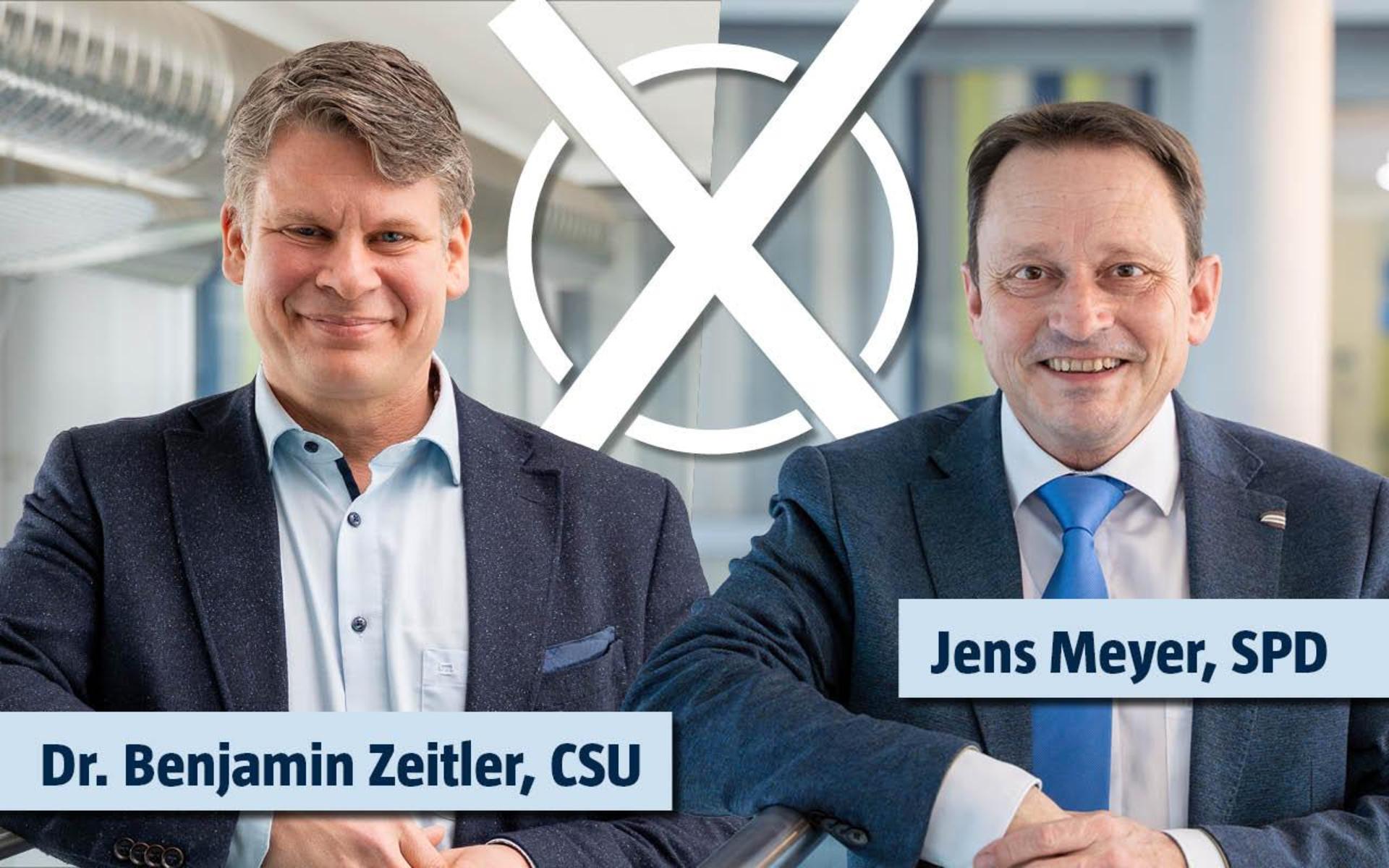 Zeitler gegen Meyer: Die beiden Kontrahenten haben die meisten Stimmen bekommen und treten nun in einer Stichwahl gegeneinander an. (Bildmontage: Franka Eichl)