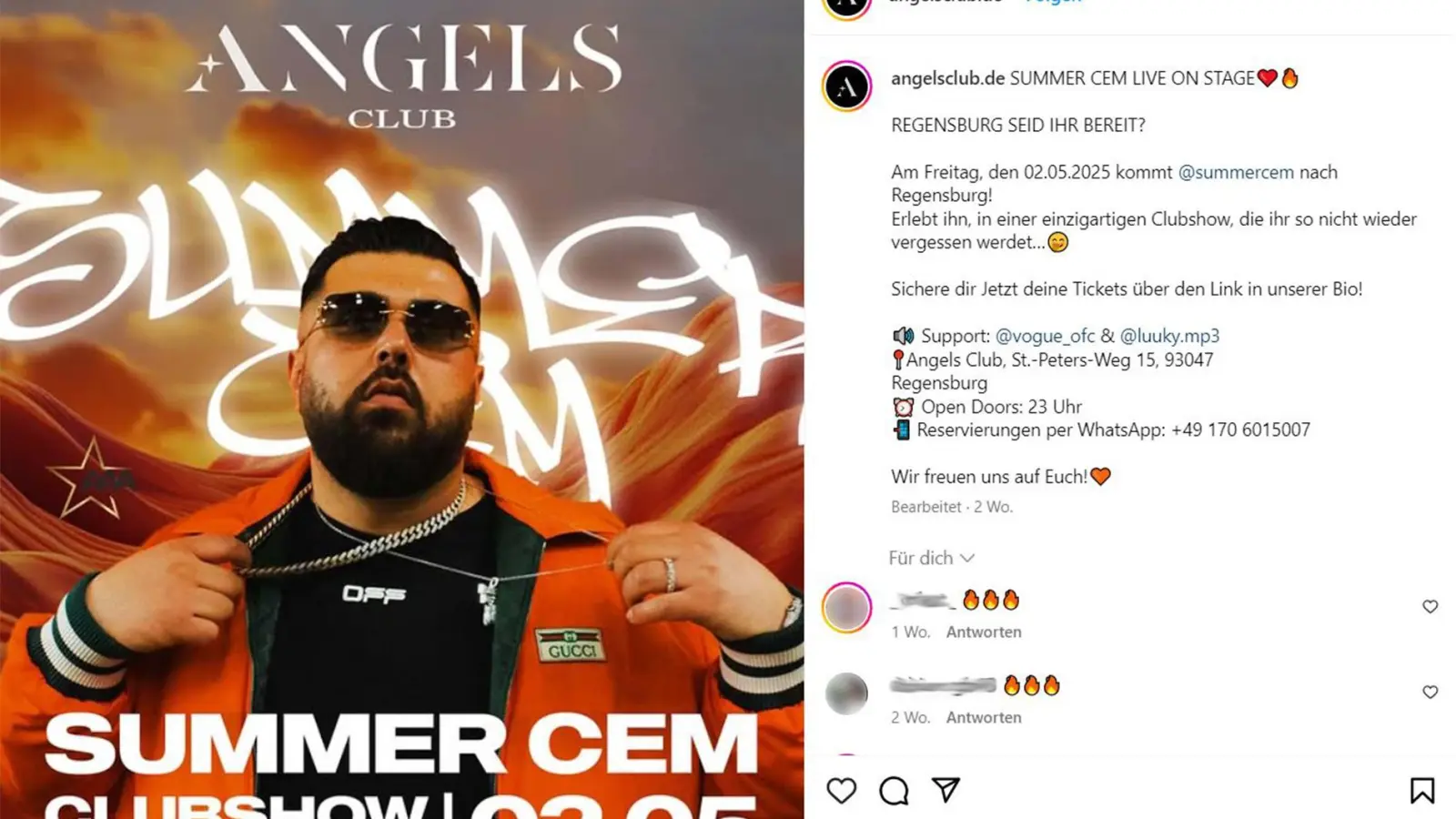 Summer Cem tritt im Mai in Regensburg auf. (Screenshot: knz/angelsclub.de auf Instagram)