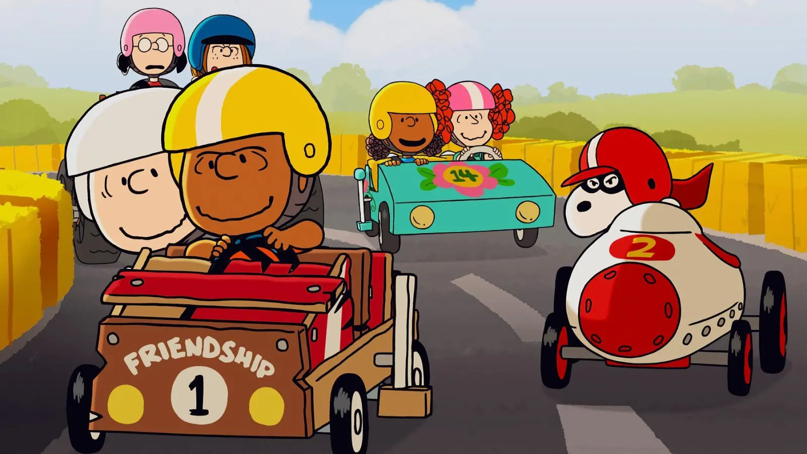 Charlie Brown (l-r), Franklin und Snoopy in einer Szene des Kurzfilms „Willkommen zu Hause, Franklin“ (Bild: Apple TV+/dpa)