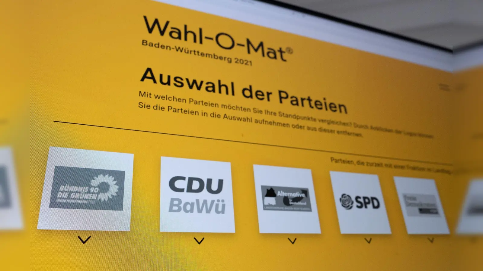 Die Oberfläche des Wahl-O-Maten. (Bild: Bernd Weißbrod/dpa/Archivbild)